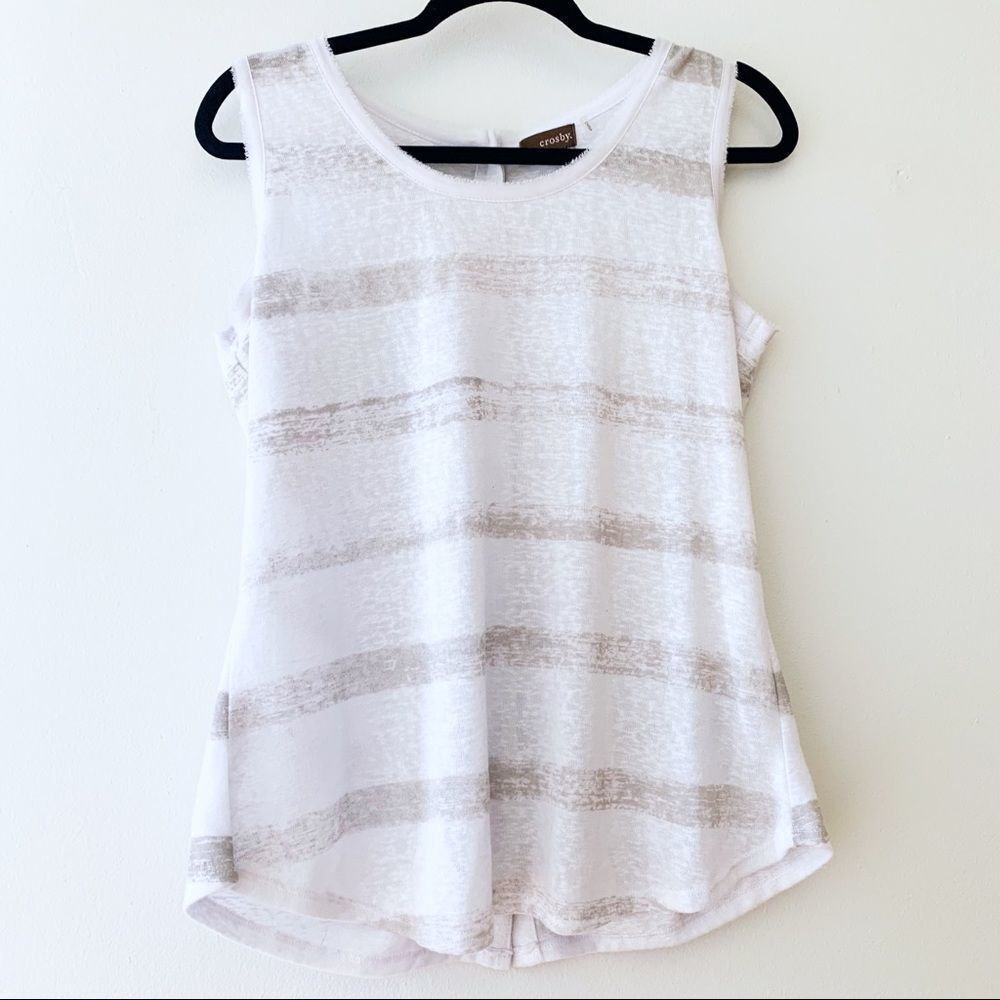 — Crosby — Sheer white & grey striped tank top M 